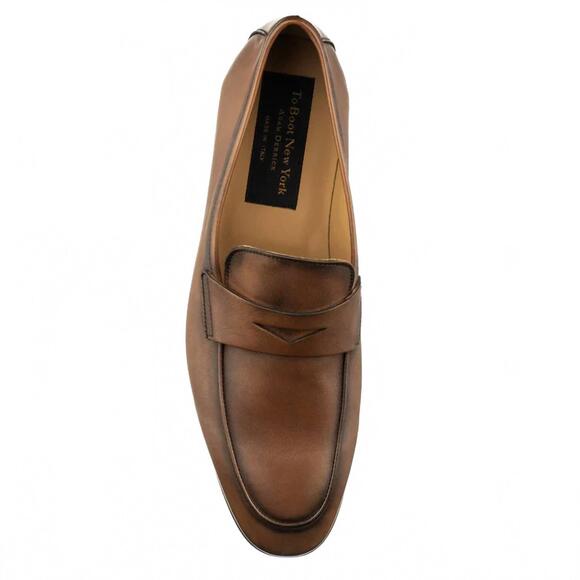 NEW TO BOOT NEW YORK men\'s keats calf leather slip-on penny loafer in cognac